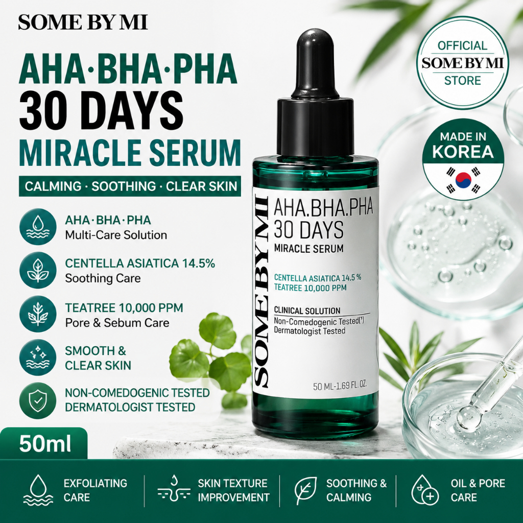 SOME BY MI AHA BHA PHA 30 Days Miracle Serum Tea Tree Centella Soothing Facial Serum 50ml