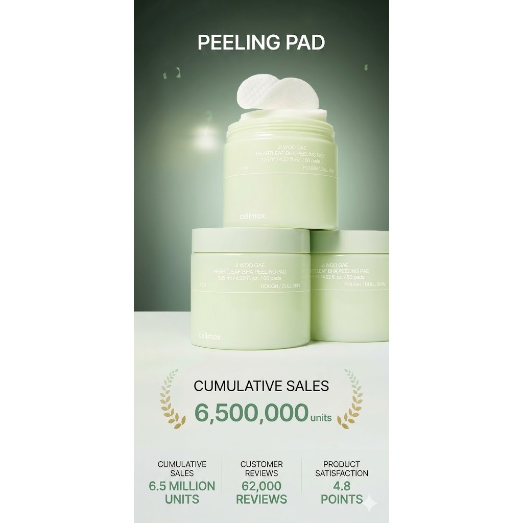 [K-Beauty] Ji Woo Gae Heartleaf BHA Peeling Pad 125ml (60 miếng) Miếng lót mực tẩy tế bào chết Chăm 