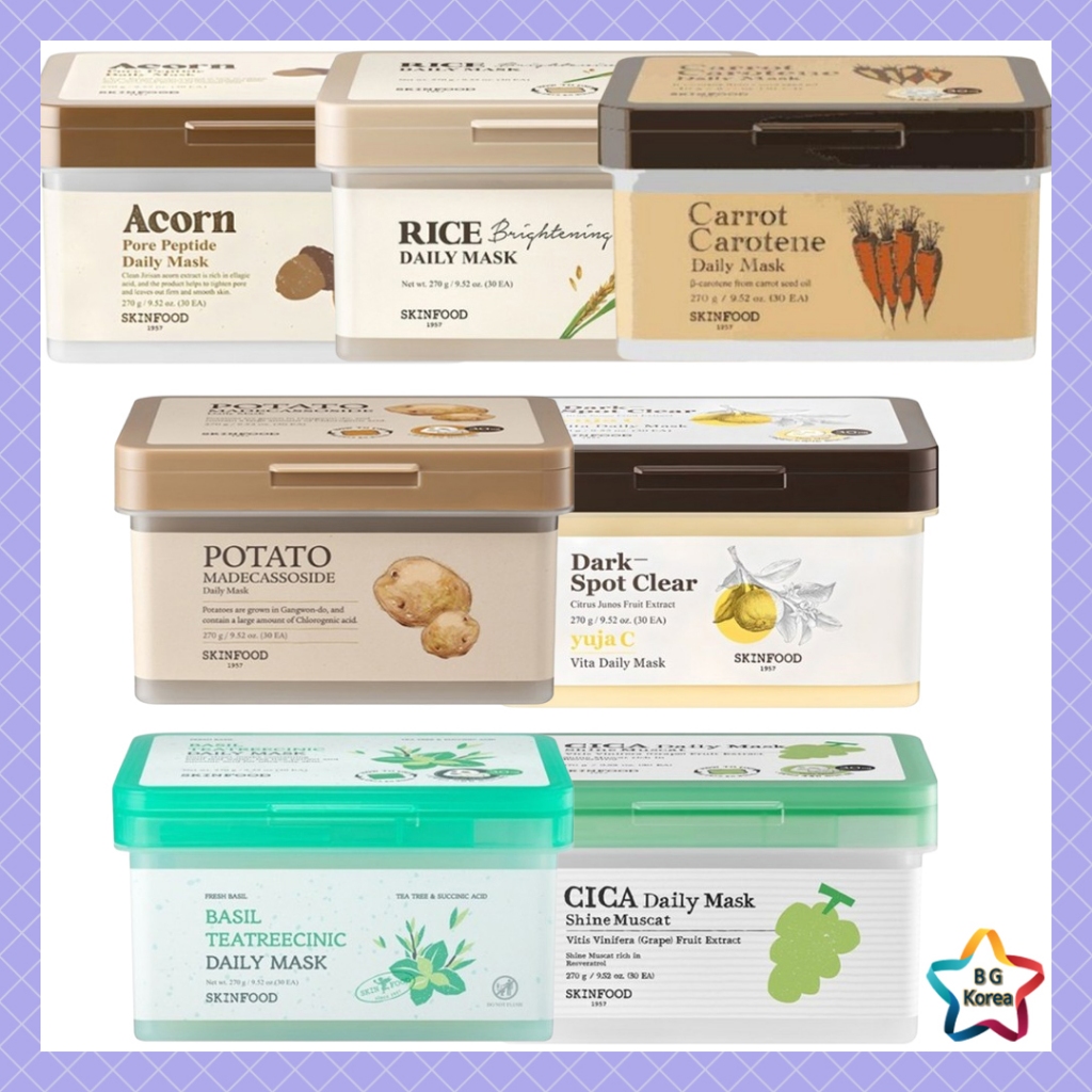 SKINFOOD Mặt nạ hàng ngày 30 tờ Kéo ra Gói cà rốt Gạo Acorn Basil Cica Potato Yuja Vita