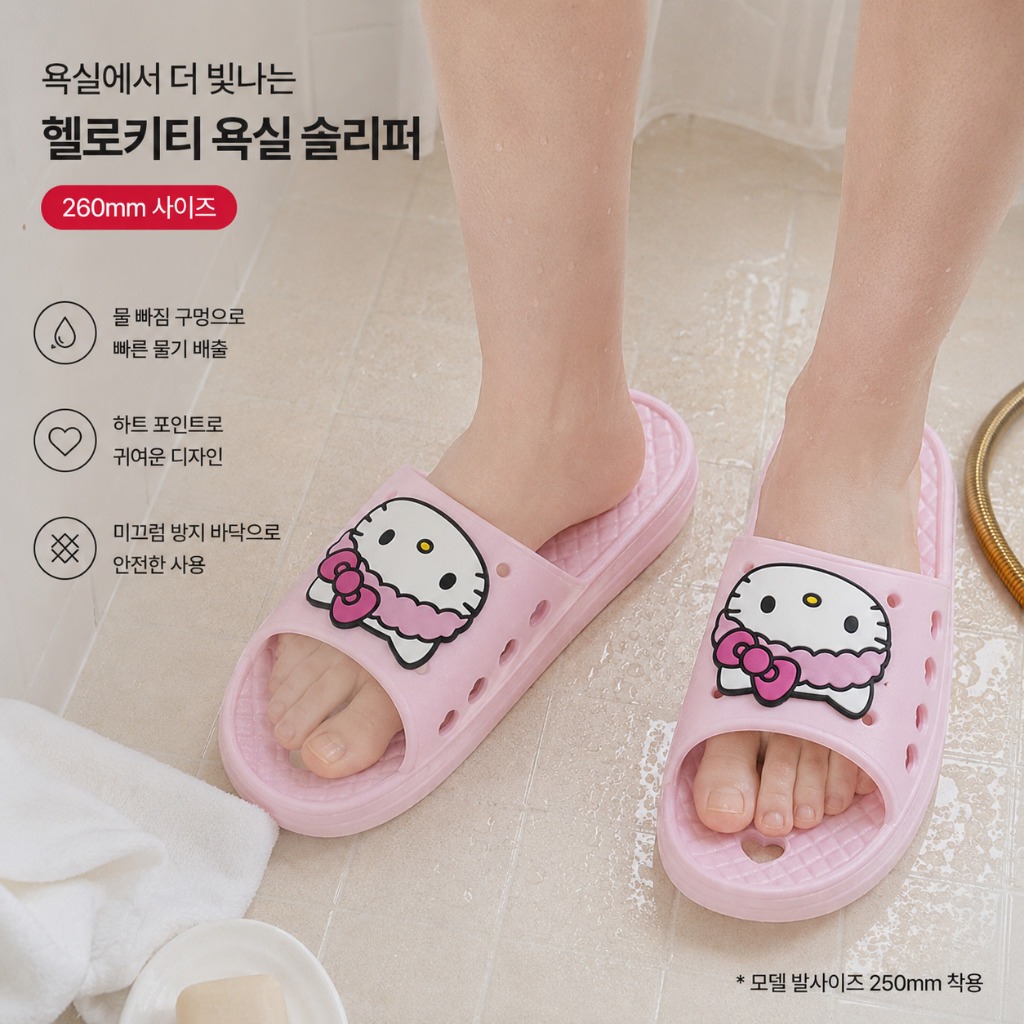 [DAISO] Dép phòng tắm Hello Kitty màu hồng 260mm Trượt thoát nước chống trượt Dép gia đình dễ thương