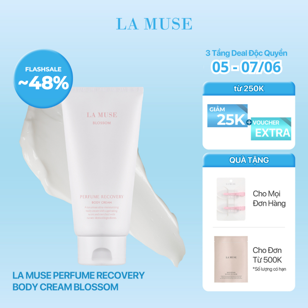 Kem dưỡng thể hỗ trợ phục hồi và thơm hương LA MUSE Perfume Recovery Body Cream Blossom 300ml