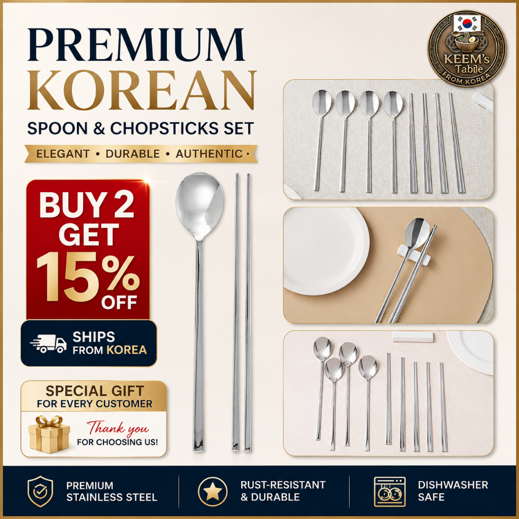 Bộ thìa & đũa bằng thép không gỉ Hàn Quốc Ramen Kimchee Gimbab kfood ksnacks mukbang ẩm thực kdrama 