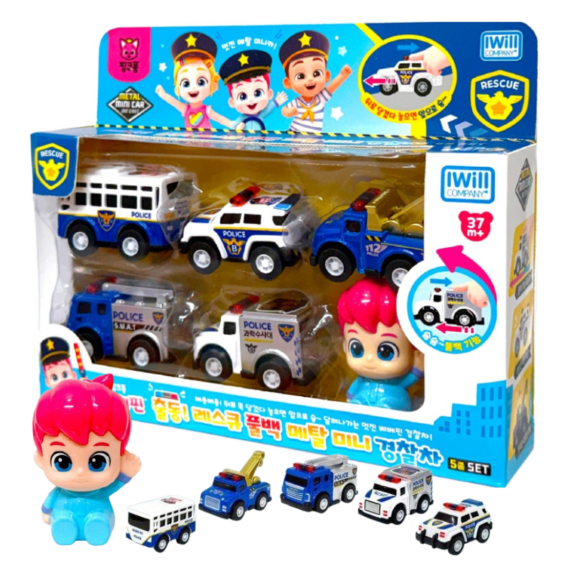 Bebefinn Pinkfong Mini Cảnh Sát Xe Bộ Đồ Chơi 6 Chiếc Kim Loại Diecast Pullback Xe Trẻ Em Bé Trai Qu