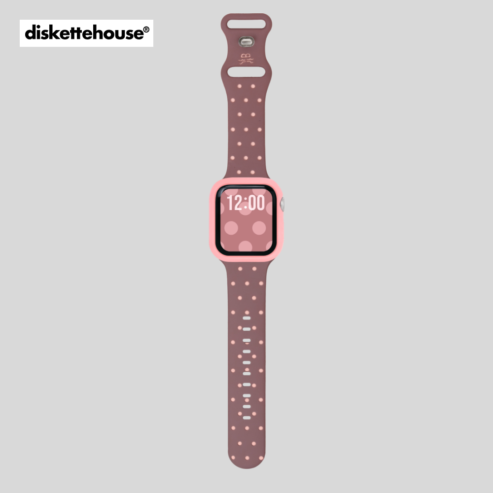 [diskette HOUSE] Dây đeo Apple Watch silicon họa tiết chấm bi | Màu Nâu Hồng (Mauve) | 38/40/41/42/4