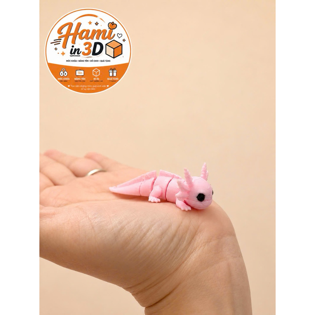 Kỳ Nhông Axolotl In 3D Chuyển Động – Mô Hình Salamander Mini Cute Decor Bàn Học Quà Tặng