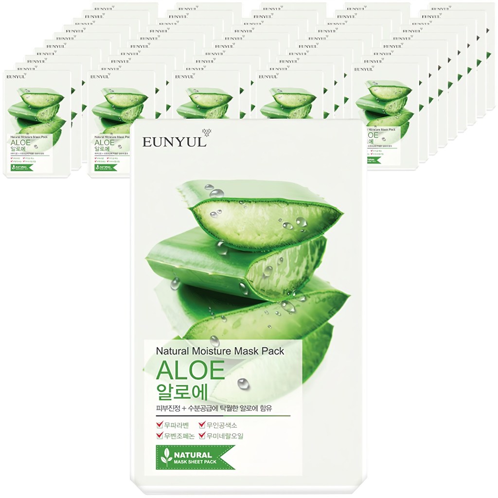 EUNYUL Natural Moisture Aloe Mask Pack 50 chiếc 22ml - Mặt nạ dưỡng ẩm làm dịu da cho da nhạy cảm & 