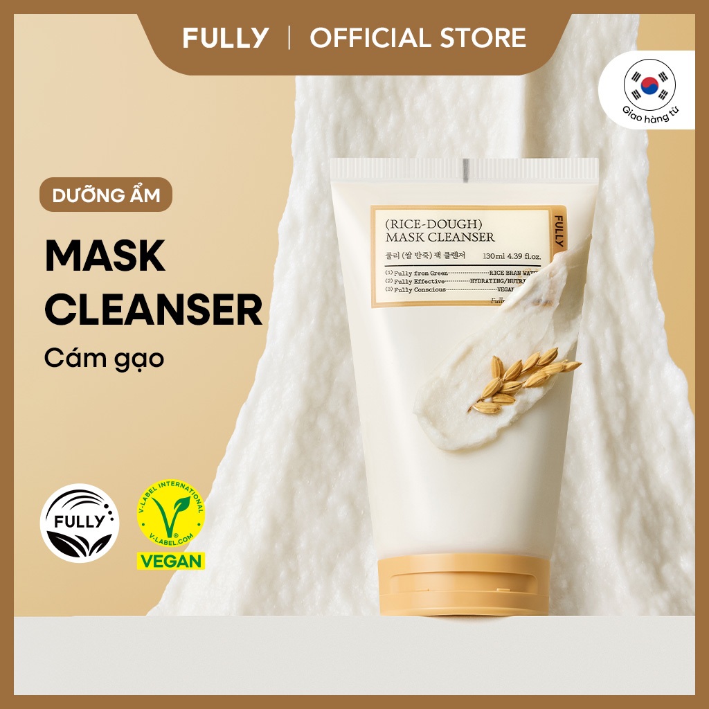 [FULLY chính hãng] Sữa rửa mặt kiêm mặt nạ cám gạo Fully 130ml | Kết cấu dẻo | Mặt nạ rửa dưỡng ẩm | Sữa rửa dưỡng ẩm có pH thấp | Chăm sóc mụn đầu đen & trắng | Làm dịu & Dưỡng ẩm hàng rào bảo vệ da