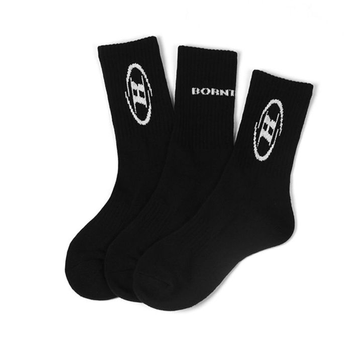 🇰🇷 Tất Logo Born To Win Symbol B 3 Gói Đen Hàn Quốc Authentic