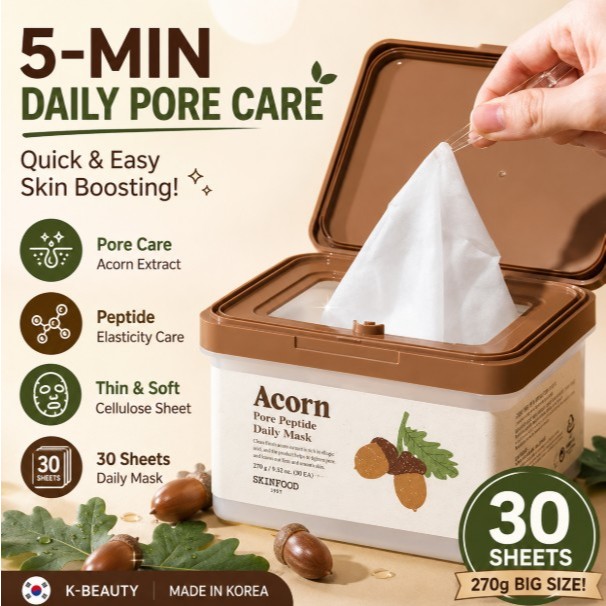 [SKINFOOD] Mặt nạ hàng ngày Acorn Pore Peptide 270g 30 tờ Mặt nạ tấm đàn hồi lỗ chân lông