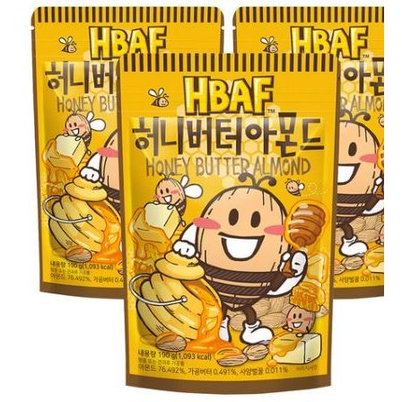 [HBAF] Hạnh nhân bơ mật ong 190g x 3 gói | Snack hạt bơ ngọt giòn Hàn Quốc đích thực K-Food Daily He