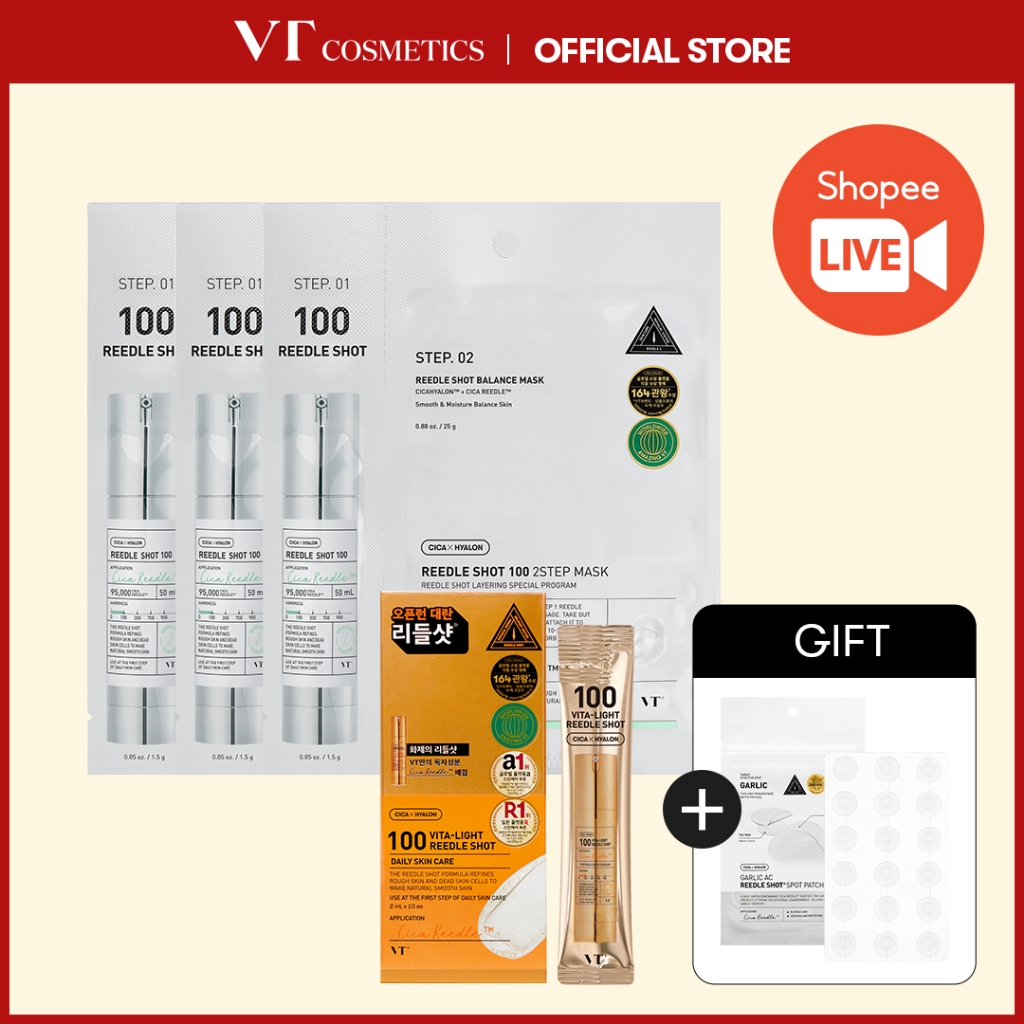 [VT] Reedle Shot Loại Mini + Mặt nạ 2 bước Reedle Shot 100 x3pcs (Collagen/CICA/VitaminC)