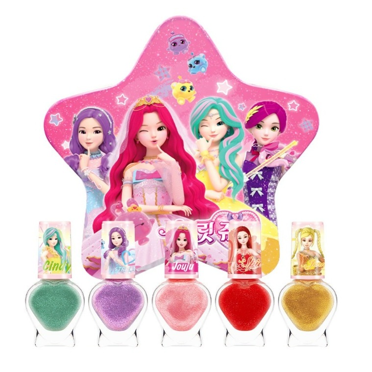 Little Bling Secret Jouju Star Goddess Kids Nail Polish Bộ 5 hộp thiếc – Cyndi Mint, Stella Purple, 
