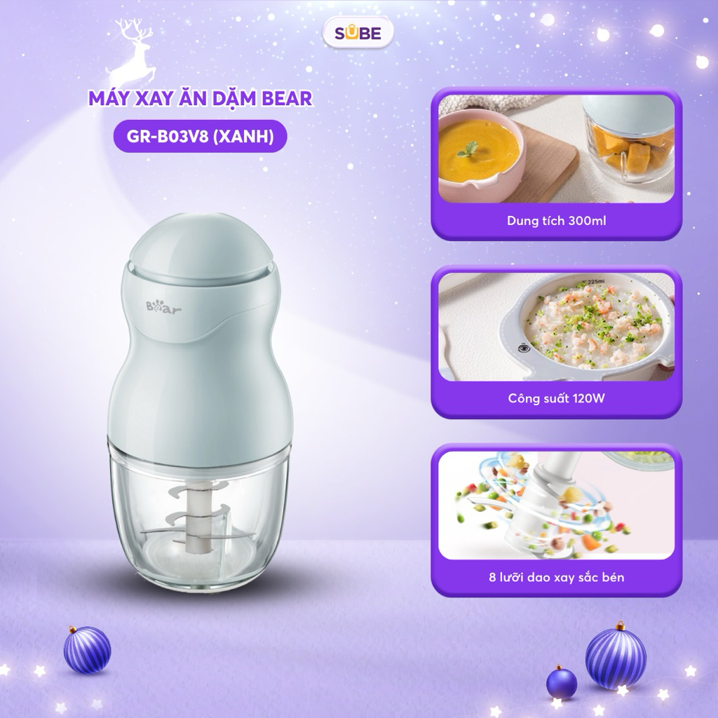 (BEAR) Máy xay ăn dặm Bear GR-B03V8 ( 3 màu xanh - hồng - kem)