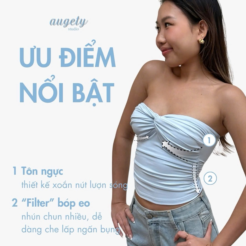 Áo Ống Xoắn Ngực Nhún Chiết Eo Công Nghệ Vải Siêu Mỏng Mát Co Giãn Augety Studio, FOLIE Twisted Tube Top | BigBuy360 - bigbuy360.vn