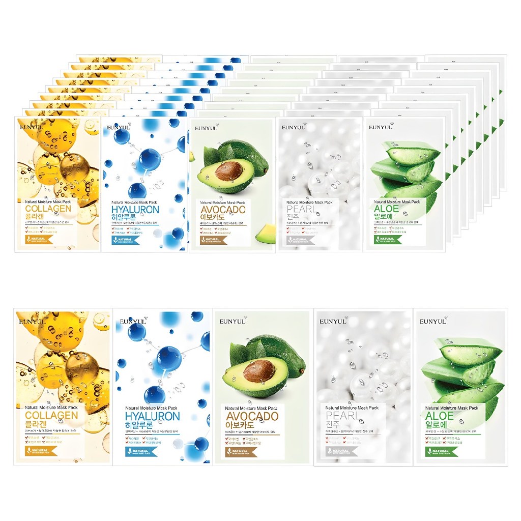 EUNYUL Mặt nạ tấm ẩm tự nhiên 50 tờ Aloe Collagen Pearl Hyaluron Bơ 22ml x 50 chiếc Mặt nạ dưỡng ẩm 