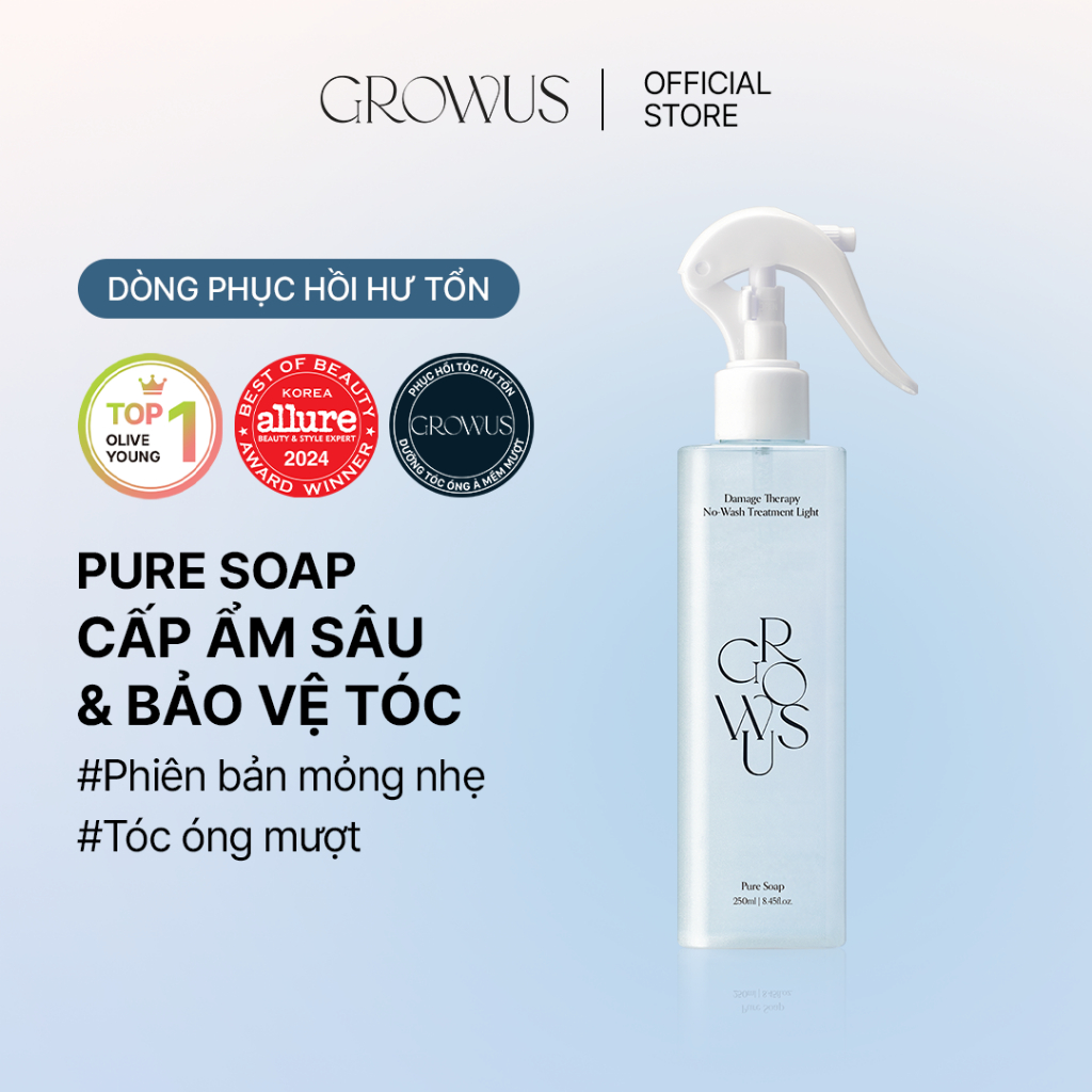 [GROWUS Official] Xịt dưỡng tóc phục hồi, cung cấp dưỡng chất EX (Pure Soap), 250ml, Hydrate, Sửa ch