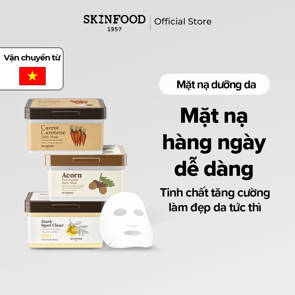   SKINFOOD Official  30 miếng mặt nạ dưỡng da hàng ngày Cà rốt quả sồi Yuja C   Daily Sheet Mask 
