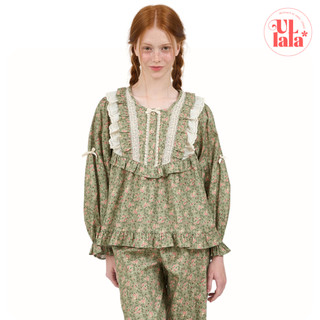  ULLALA CHÍNH THỨC   25012WTLLN  ULLALA PAJAMAS Anne 's Melo Dài Tay Hai Mảnh Kaki  30'S  Free Size 
