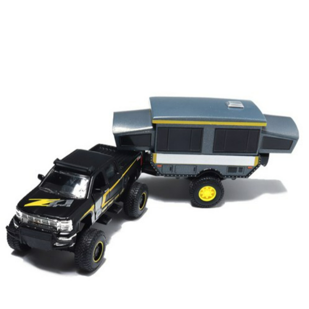 [Maisto] Xe bán tải Maisto Chevrolet Silverado có xe kéo cắm trại – Bộ đồ chơi đúc sẵn