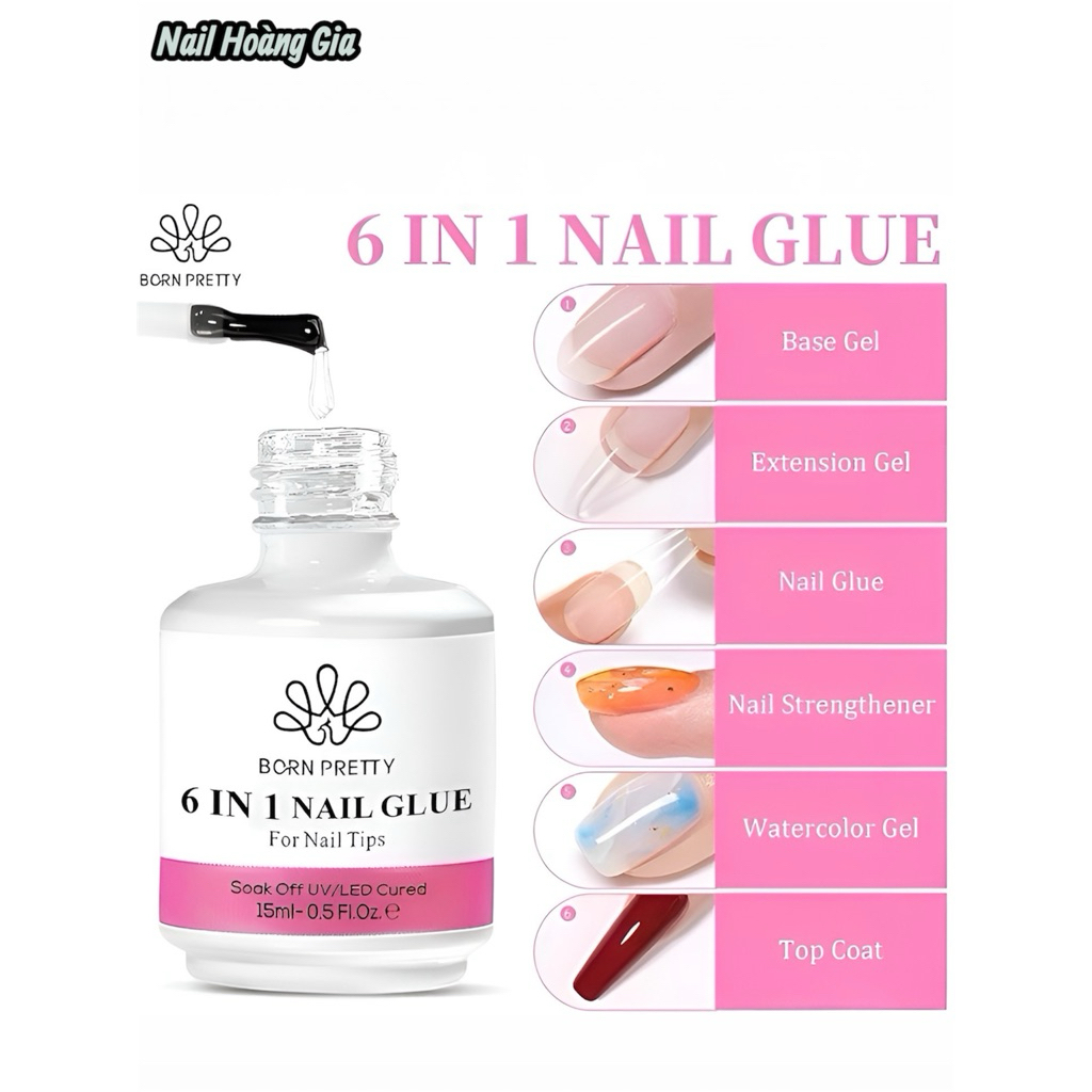 Gel gắn móng đánh bóng cứng móng Born Pretty 6in1 Nail glue chính hãng