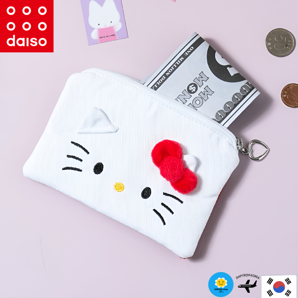 [DAISO] Hello Kitty Card & Coin Wallet, Ví đựng thẻ & tiền xu Hello Kitty, Túi dây kéo Mini, Hộp đựn