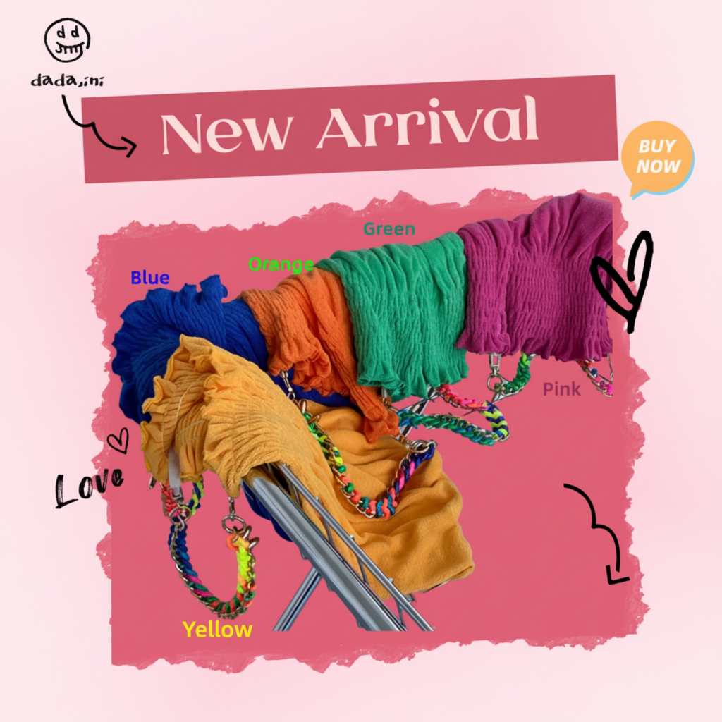 Túi đeo vai bằng vải Terry Smocked phong cách Hàn Quốc với dây chuyền bện đầy màu sắc Túi thời trang