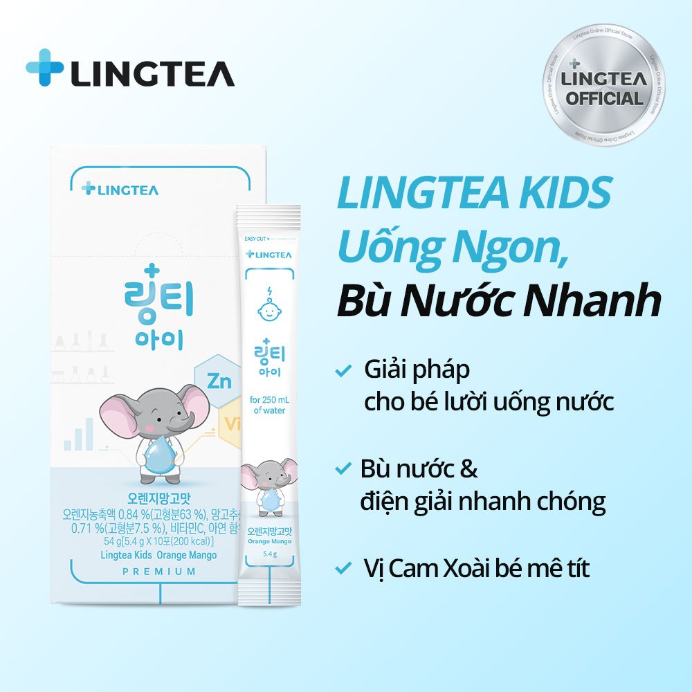 [LINGTEA] Lingtea Kids – Bù Nước & Điện Giải Cho Trẻ Em | Vị Cam Xoài 1 Hộp (10 Gói)