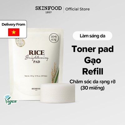 [SKINFOOD Official] Túi refill 30 miếng bông gạo / Nâng tông da/ Giảm Kích Thước Lỗ Chân Lông / Rice Brightening Toner Pad Refill Pack / Toner Pad