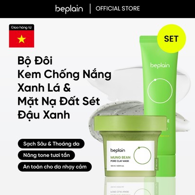 [Beplain Chính Hãng]  Set Mặt nạ đất sét đậu xanh BEPLAIN 120ml & kem chống nắng Sunmuse vật lý 50ml