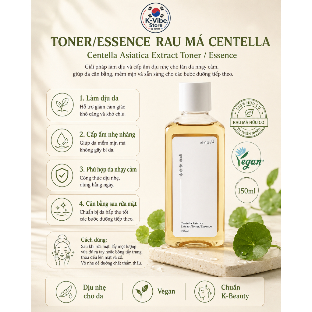 Centella Asiatica Extract Toner/Essence là toner essence chiết xuất rau má 150ml