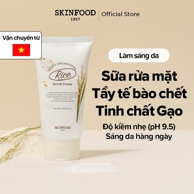 [SKINFOOD Official] Sữa rửa mặt gạo tạo bọt làm sạch cho da nhạy cảm Rice Daily Brightening Scrub Foam 150ml