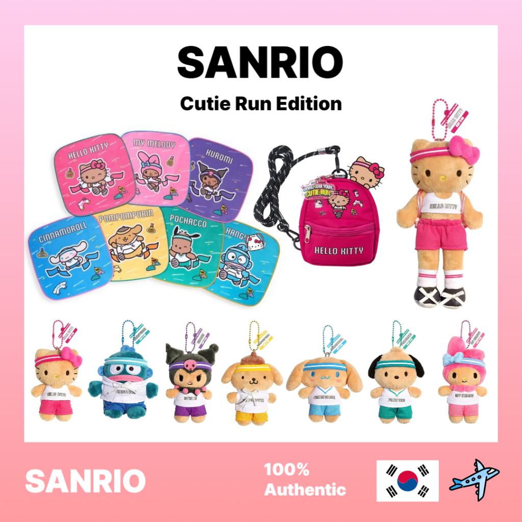 Móc khóa Sanrio Olive Young Cute Run, khăn thể thao, nhãn dán, túi mini