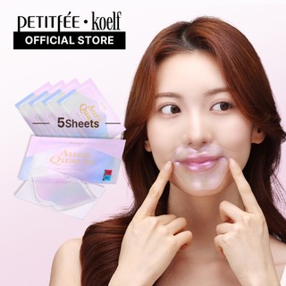 Petitfee Aura Quartz Hydrogel Lip Mask 5ea - Mặt nạ dưỡng ẩm môi kèm Retinol, Peptide, Collagen, PDRN, Bakuchiol, Chăm sóc môi chống lão hóa cho môi khô, Giảm nếp nhăn, Làm mịn da
