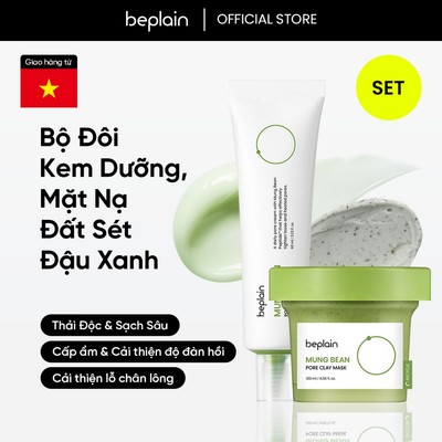 [Beplain Chính Hãng] [Combo Độc Quyền] Mặt nạ đất sét BEPLAIN 120ml chiết suất đậu xanh  & Kem dưỡng Peptide Đậu Xanh 60ml