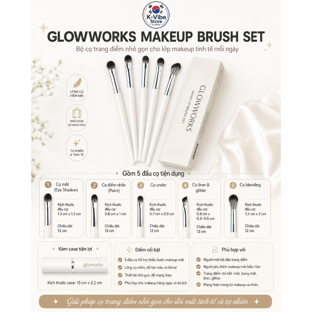 [K-Vibe Store] Bộ cọ trang điểm Glowworks