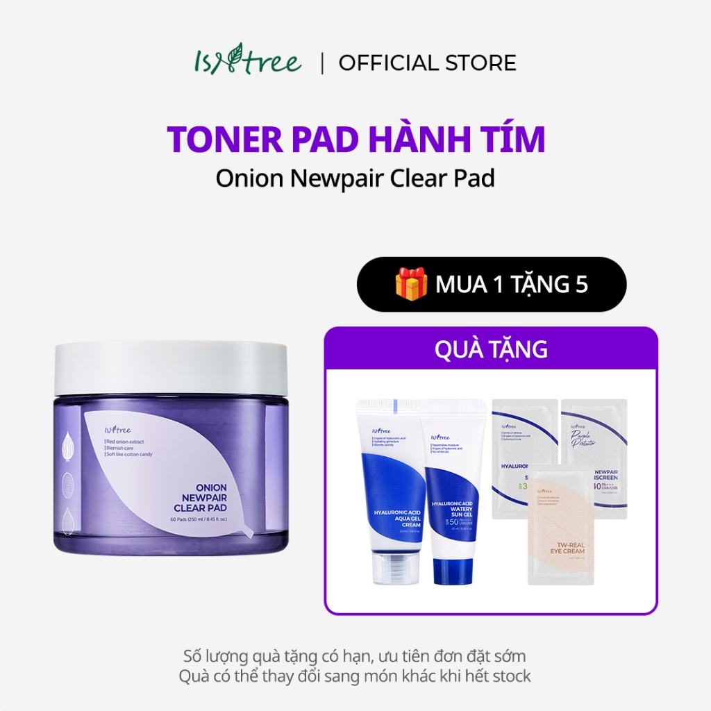 ISNTREE Toner Pad Hành Tím Clear Pad 250ml (60 miếng)