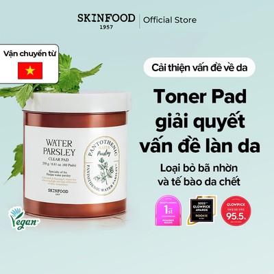 [SKINFOOD Official] Hộp 60 miếng bông cần nước / B5 kiểm soát bã nhờn và chống viêm / Pantothenic Water Parsley Clear Pad / Toner Pad