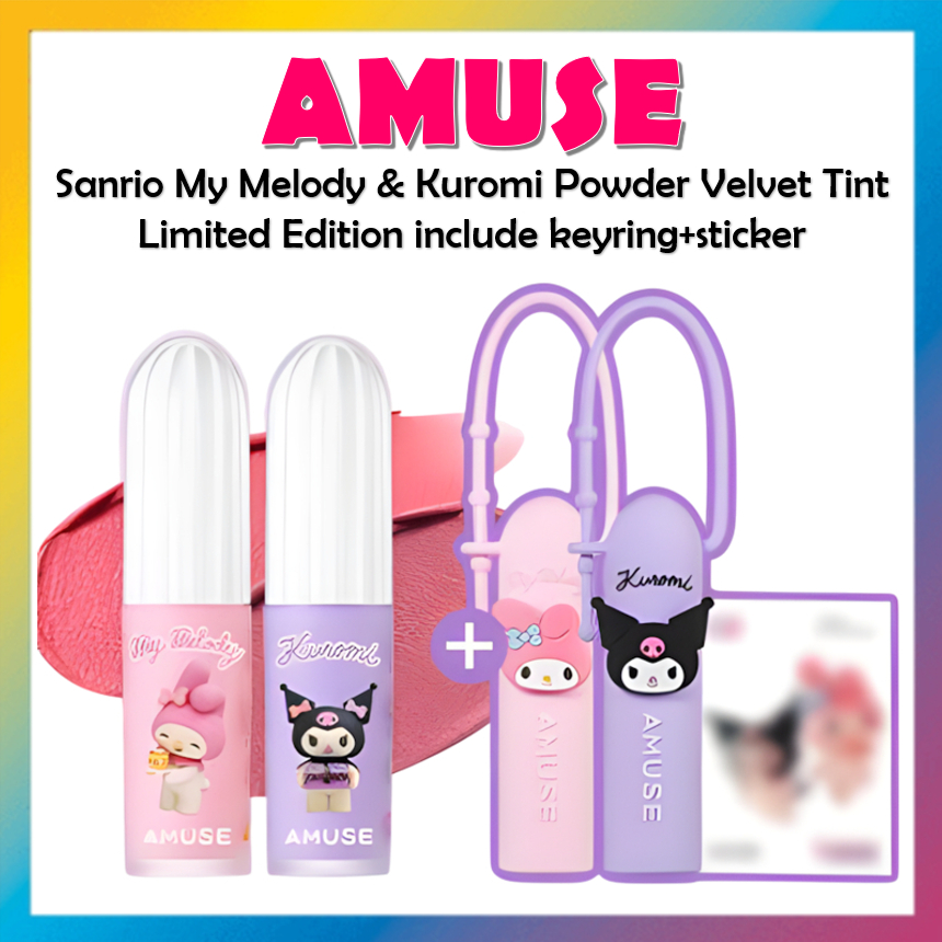 [AMUSE] Sanrio My Melody & Kuromi Powder Velvet Tint Phiên bản giới hạn bao gồm móc khóa + nhãn dán