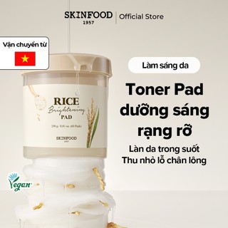   SKINFOOD Official  Hộp 60 miếng bông gạo dưỡng trắng   Nâng tông da   Giảm Kích Thước Lỗ Chân Lông   Rice Brightening Toner Pad 