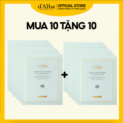 [d'Alba Official] MUA 10 tặng 10 Mặt nạ tràm trà làm dịu da cấp ẩm Clean Tea Tree Liposome Cica Calming Mask