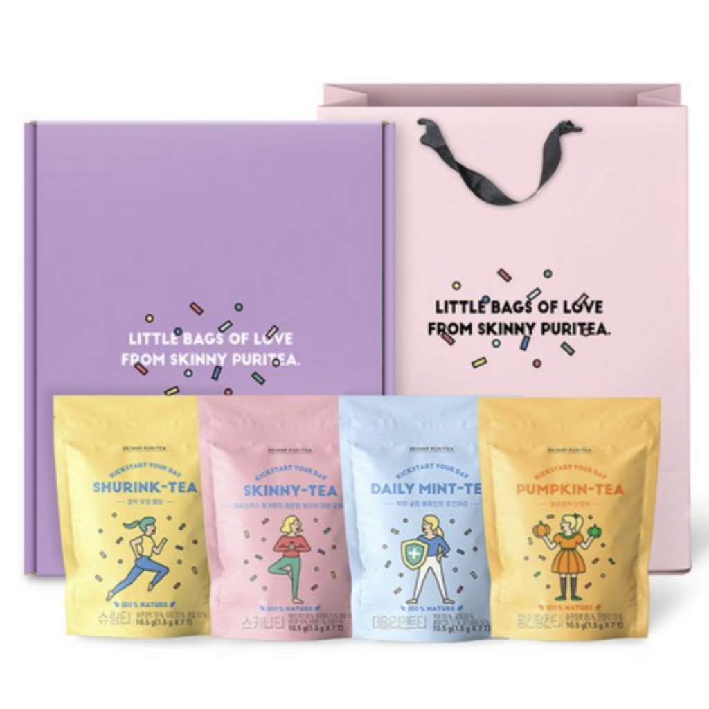 Bộ quà tặng trà Skinnyfury, Shrinkle (7p) + Trà bạc hà hàng ngày (7p) + Skinny (7p) + Trà Firmkin bí