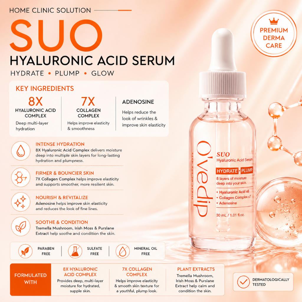 Suo Hyaluronic Acid 8X Serum (30ml) - 7X Collagen Complex & Panthenol cho độ ẩm cao, mịn màng & phục