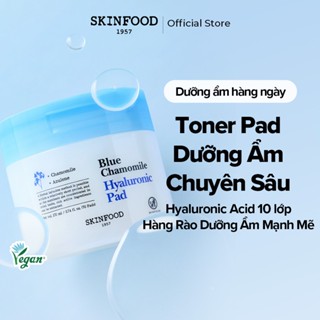   SKINFOOD Official  Hộp 70 miếng bông dưỡng da hoa cúc xanh Hyaluronic   Blue Chamomile Hyaluronic Pad   Toner Pad 