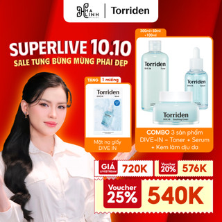   Võ Hà Linh X Torriden  COMBO 3 sản phẩm DIVE-IN - Toner 300ml + Serum 50ml + Kem làm dịu da  Dạng hũ  100ml  TẶNG 01 MIẾNG MẶT NẠ DIVE-IN  