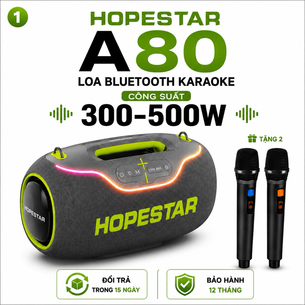 Loa Bluetooth Hopestar A80, Công Suất 300-500W, Hỗ Trợ TF Card, LED, Chống Nước IP6, Pin Trâu Sạc 30