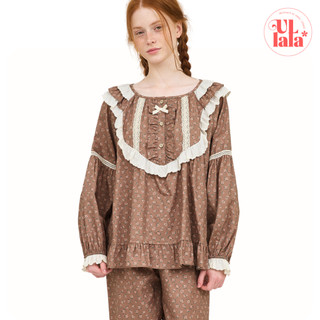   ULLALA CHÍNH THỨC   25013WTLLN  ULN PAJAMAS Anne 's Pinecone dài tay màu nâu hai mảnh  30'S  Free Size 