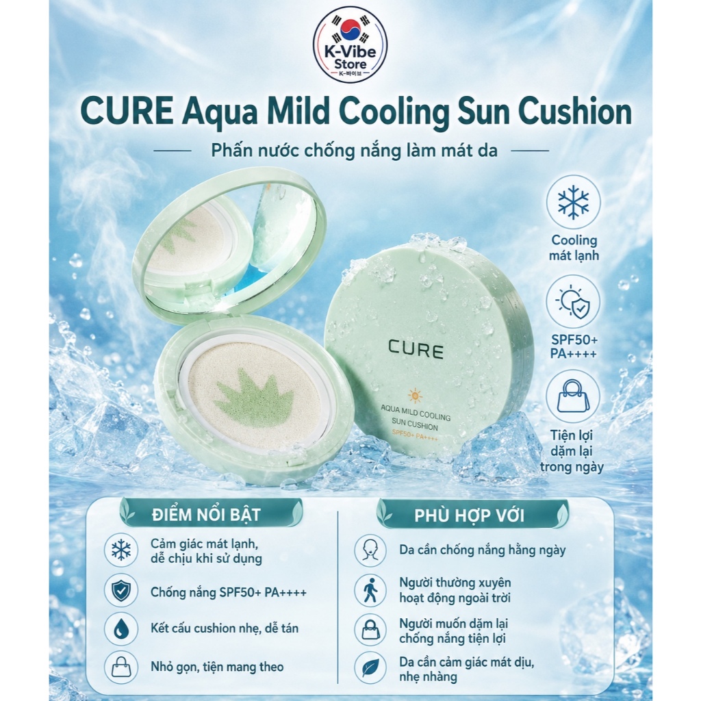 [K-Vibe Store] Kem chống nắng dạng cushion Kim Jung Moon Aloe La Sense Aloe Cure Aqua Mild Cooling S