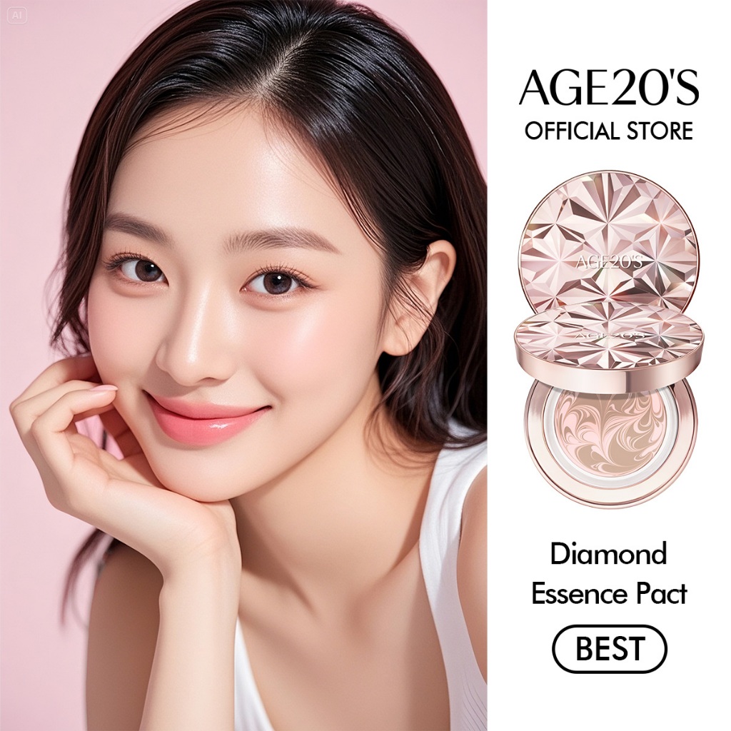  AGE20'S |  BÁN HÀNG NHẤT  Diamond Essence Pact  12,5g  - Kem nền cao cấp với bột kim cương tươi làm sáng phát sáng dewy dưỡng ẩm 