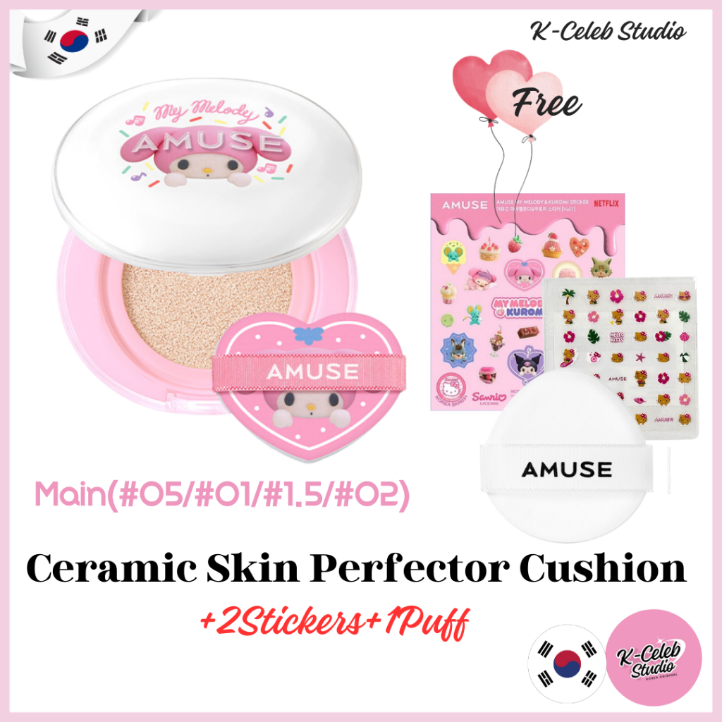Amuse My Melody Kuromi Ceramic Skin Perfector Cushion Main(+2Stickers+1puff) 4colors