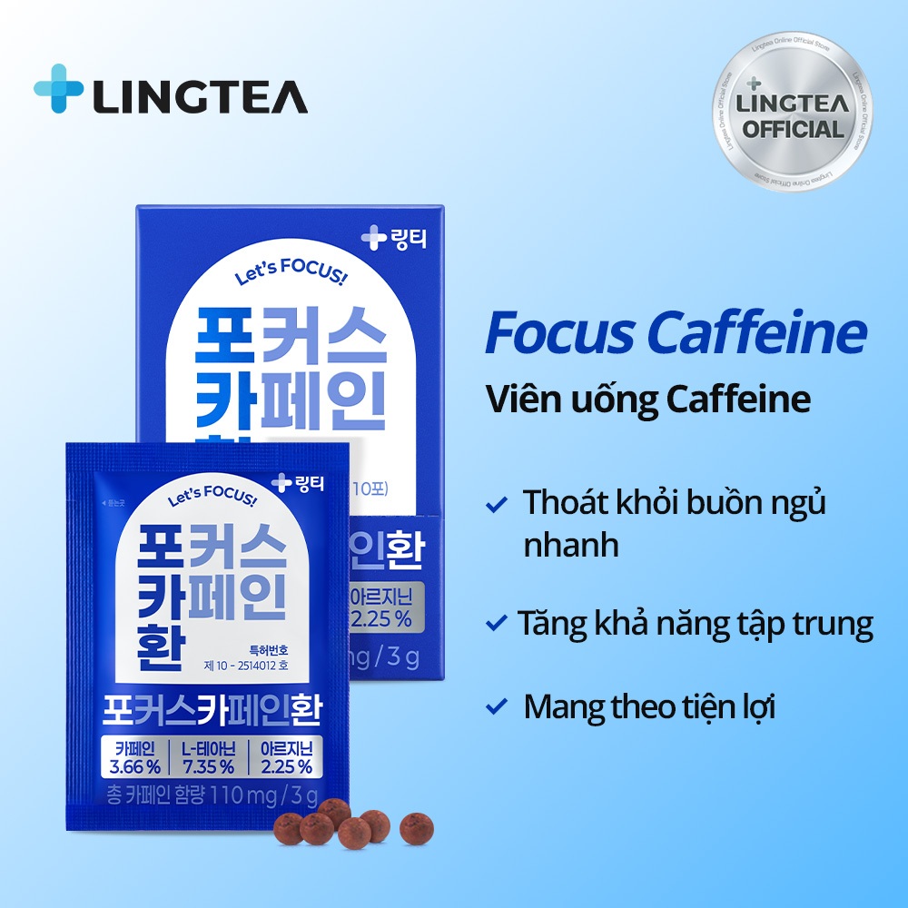 LINGTEA Focus Caffeine – Viên uống caffeine thông minh hỗ trợ tỉnh táo & tập trung (1 Hộp 10 gói)